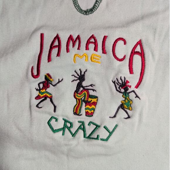 Vtg Y2K Island Tees Jamaica Me Crazy Embroidered Green Long Sleeve Baby Tee Sz L - Picture 3 of 4
